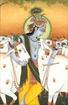Indian Radha et les vaches Peinture à l'huile